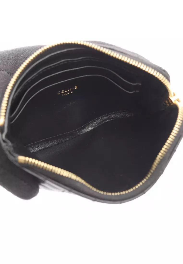 Pre-Loved Celine Coin & Card Pouch C-charm card case coin purse leather black