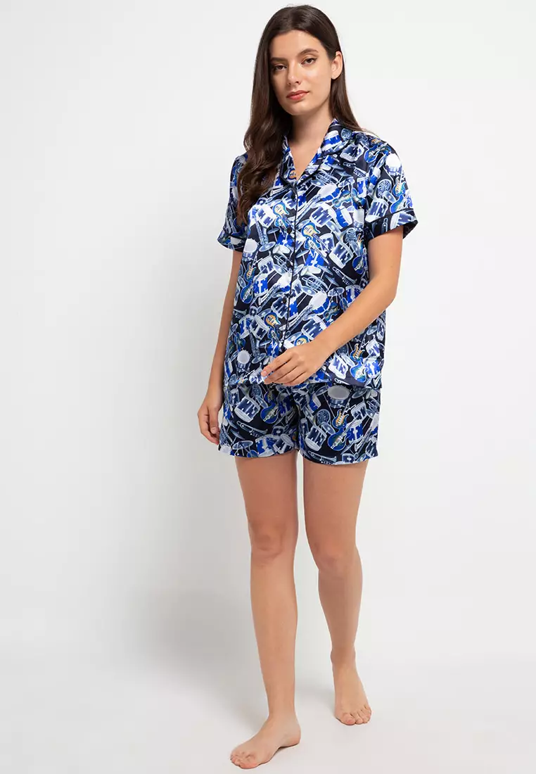 Pyjama Baju Tidur Set Short Sleeve Short Pants Satin Sleepwear
