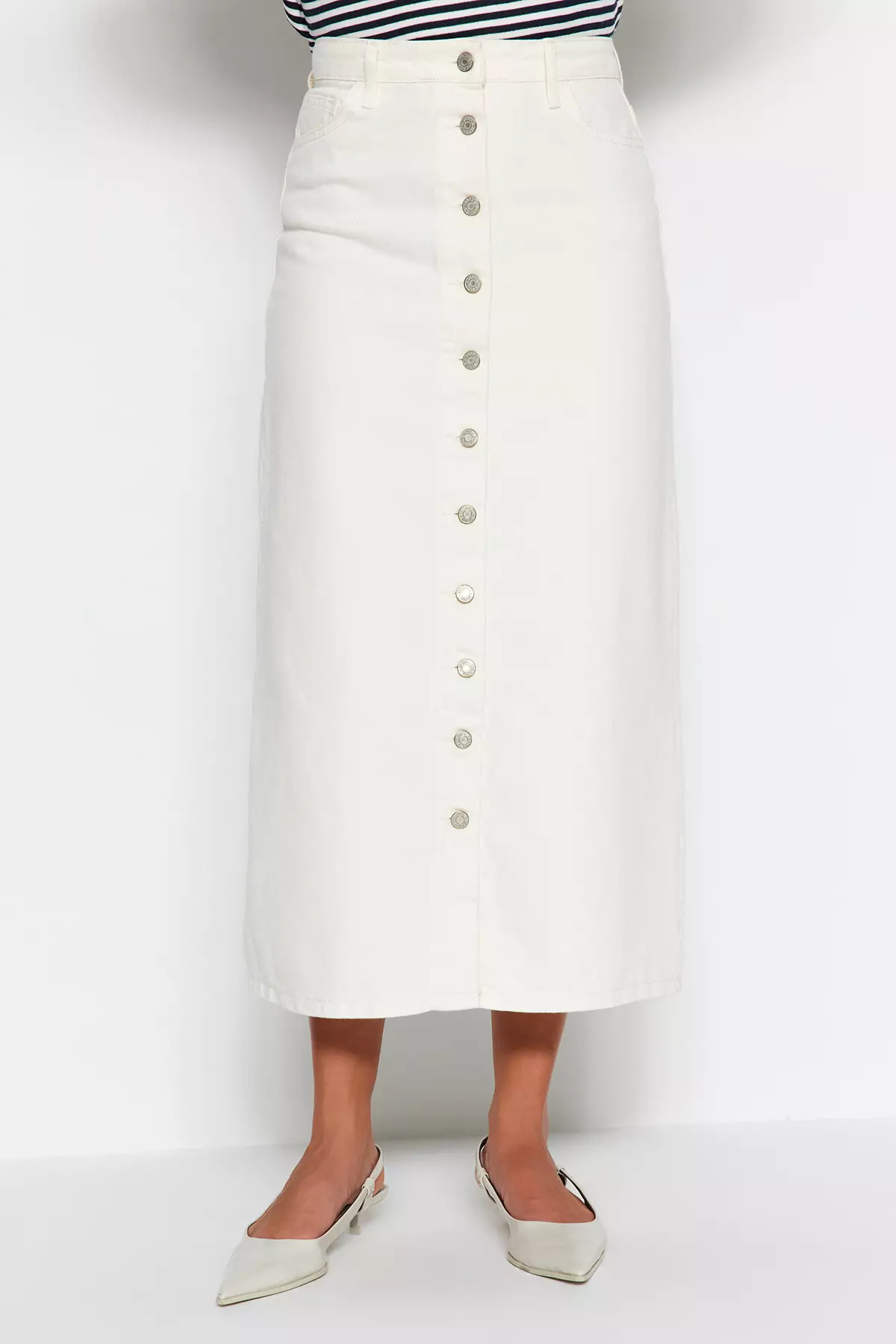 Button Closure Denim Skirt