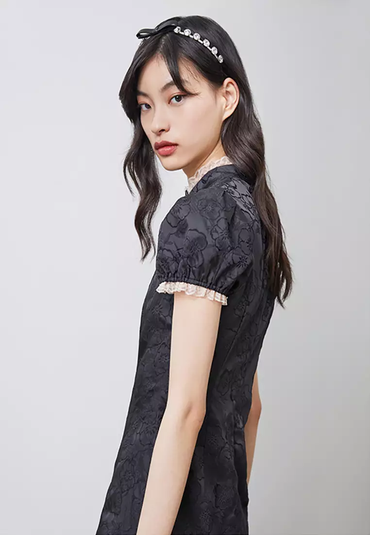 Floral Design Mini Qipao Dress