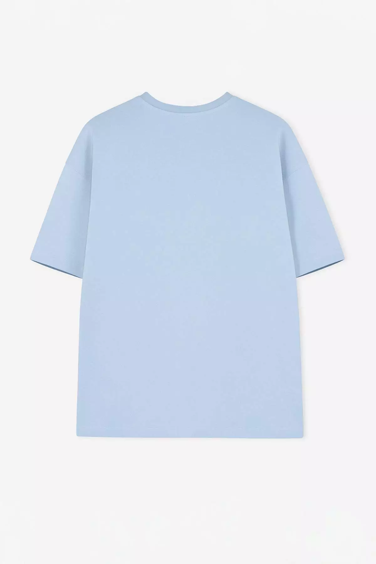 Light Blue Oversize/Wide Cut Embroidered 100% Cotton T-Shirt Tmnss26Ts00024