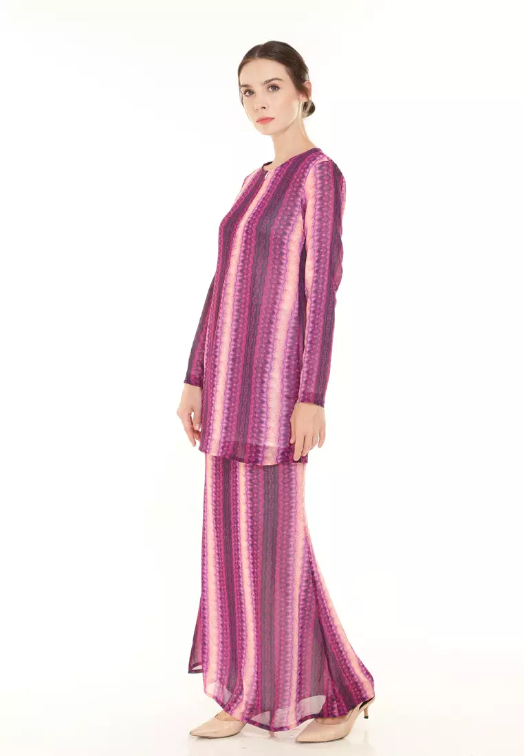 Rina Printed Kurung in Purple Stripe