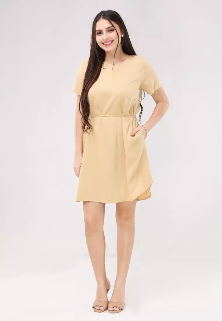 Textured Woven Short Sleeves Dress