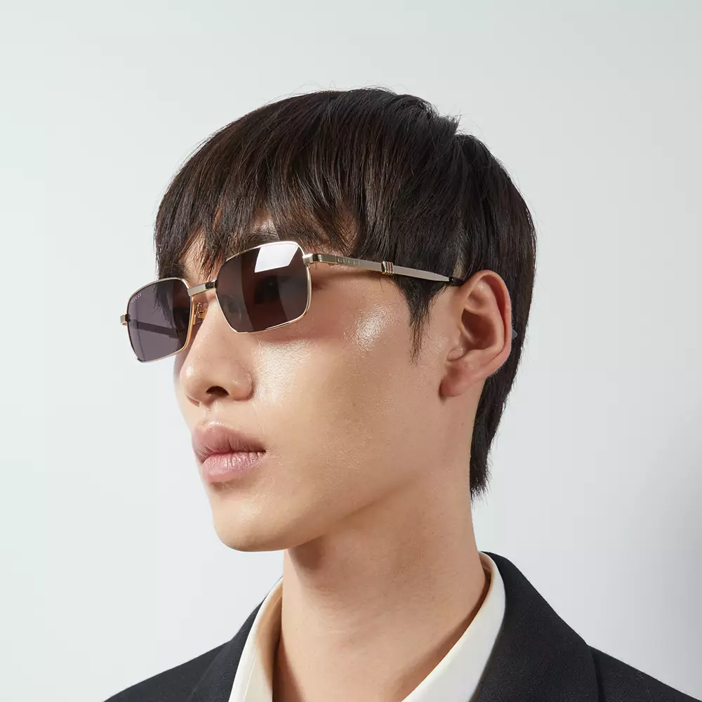 Rectangular Frame Sunglasses with Solid Brown Lens