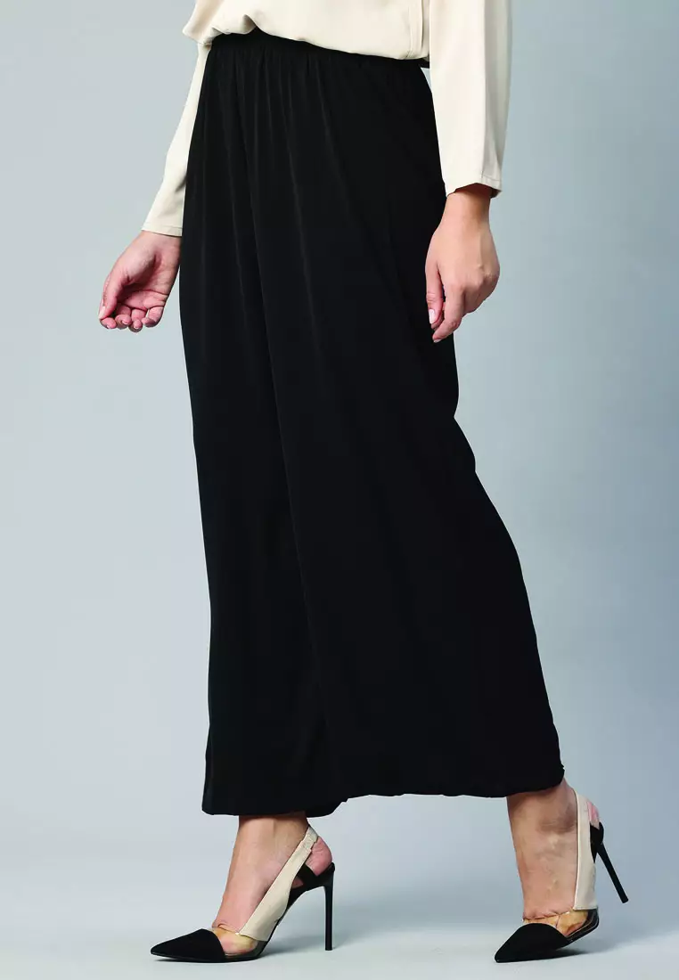 Black High Waisted Solid Wide Trouser Pants