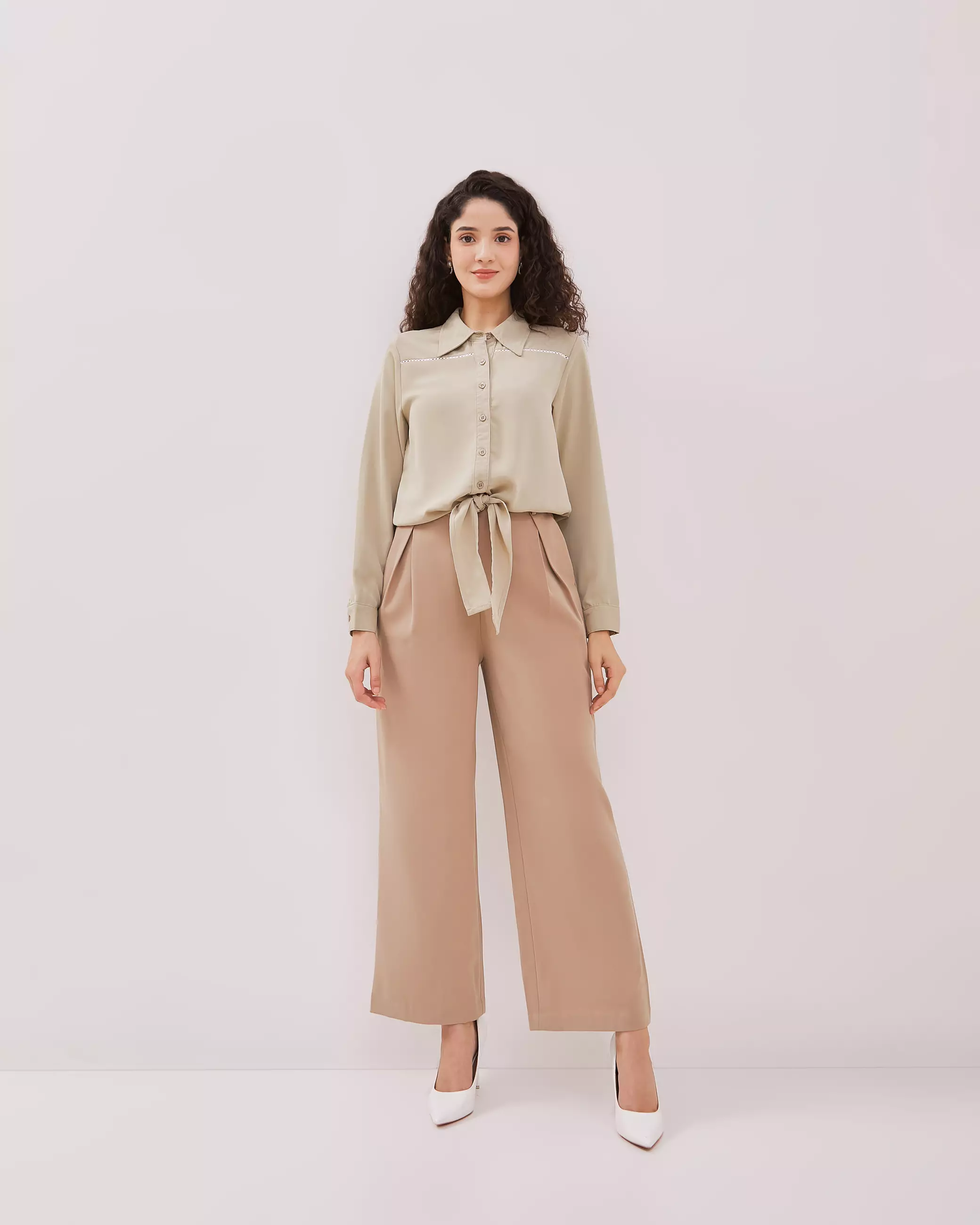 Urban Exchange Gisel Cream Blouse - Atasan Blouse Dengan Pita Pinggang Warna Cream