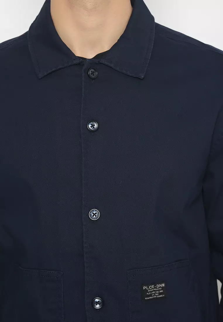 POLICE Kemeja Polos Semi Jaket Navy Regular Fit Lengan Panjang Pria