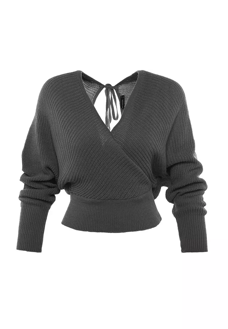 Anthracite Double Breasted Knitted Sweater TWOAW21KZ1277