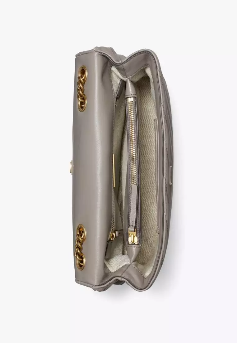 NWT Tory Burch Kira Chevron Leather Convertible Shoulder Bag Gray Heron  AUTHENTC 192485575019