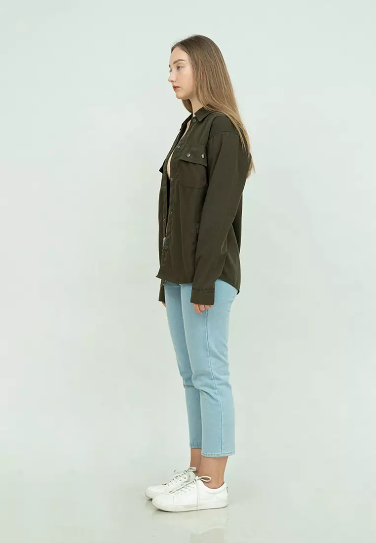 Jaket parka outer jaket wanita semi parka warna Army unisex