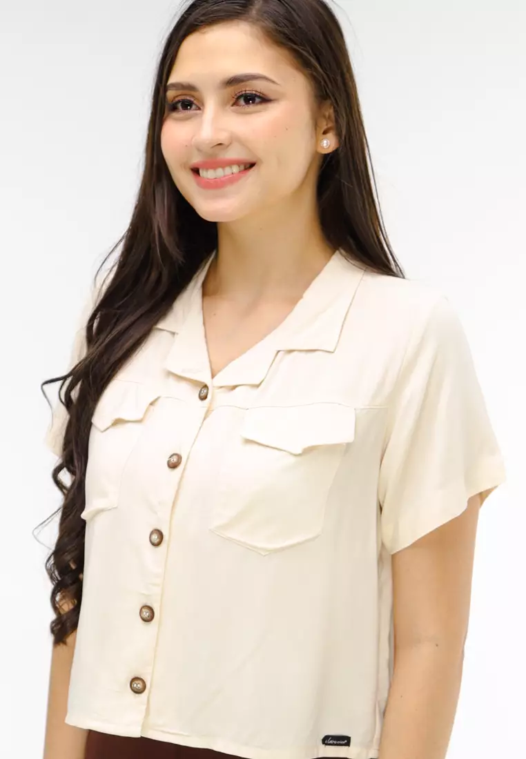 Woven Plain Rayon Short Sleeves Blouse