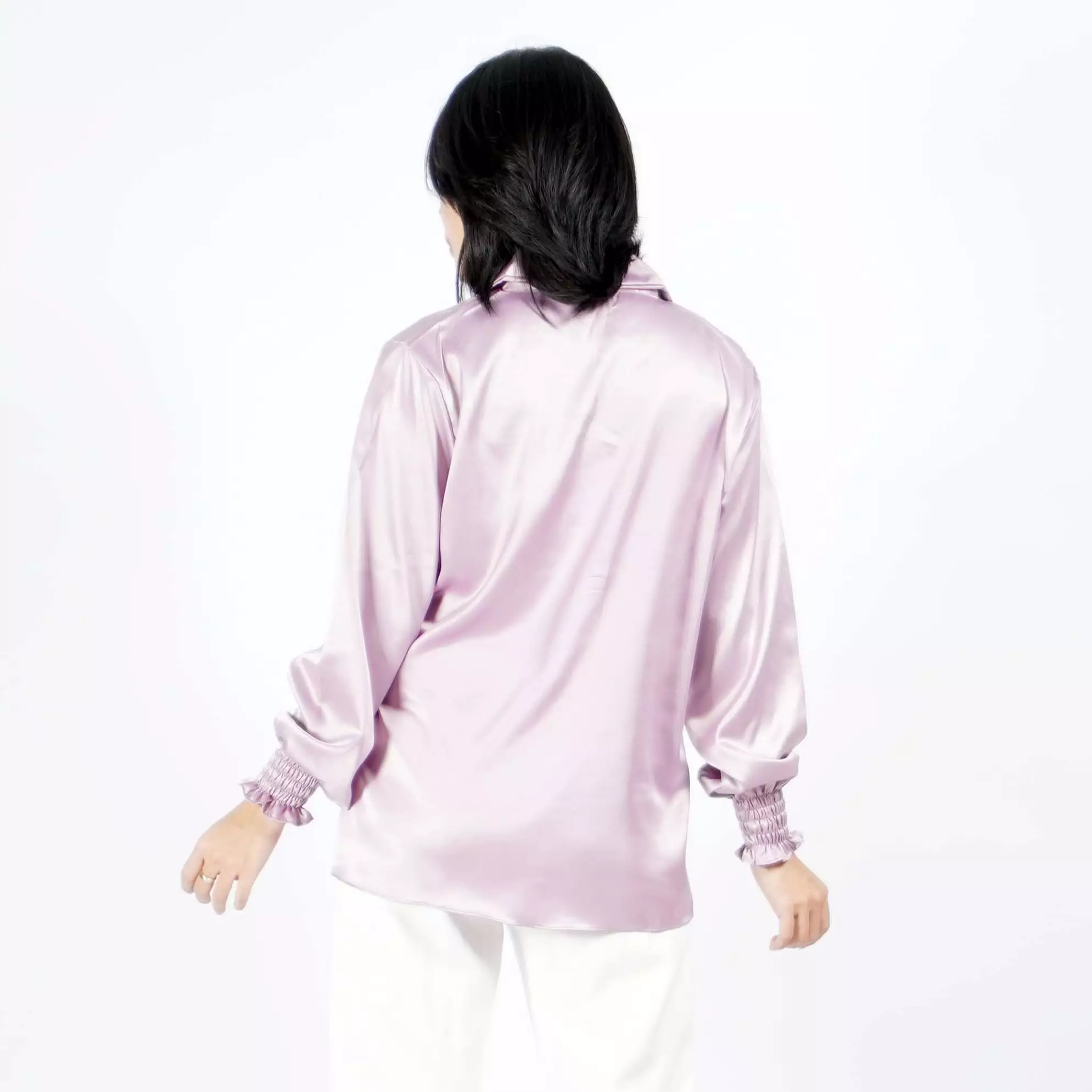  SAFIRE Top Satin Blouse Satin Gaya Korea Blus Elegan Krah V - Dusty Purple