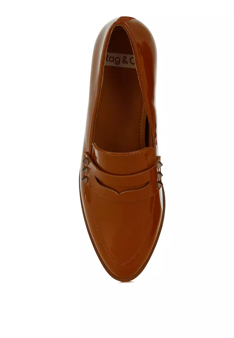 Patent Pleather Penny Loafers in Tan