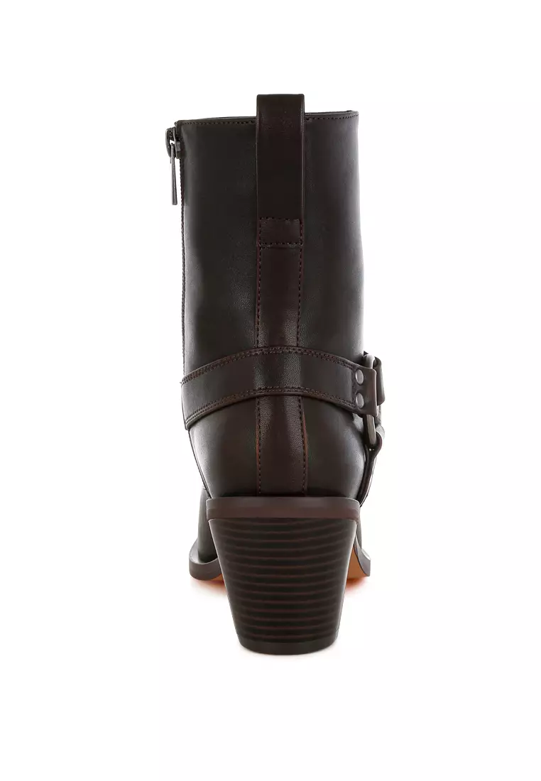 Elevated Harness Detail Ankle Boots in Brown