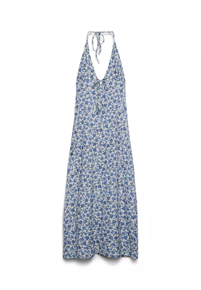 Women's Mini Flower Design Halter Midi Dress
