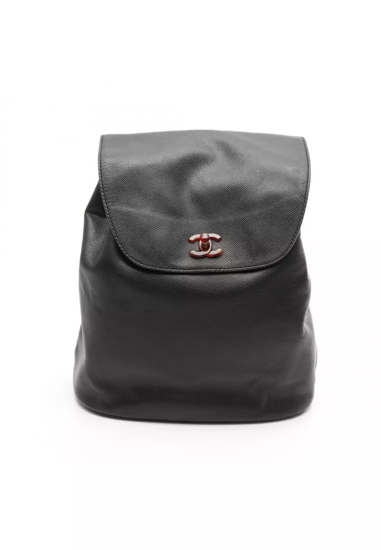 網上選購 Chanel Pre-Loved Chanel coco mark rucksack Caviar skin black gold ...