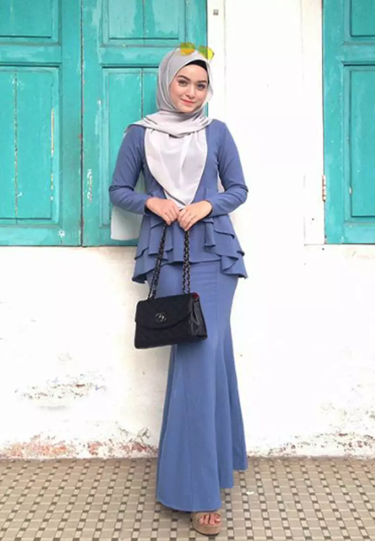 Lora Peplum in Dusty Blue