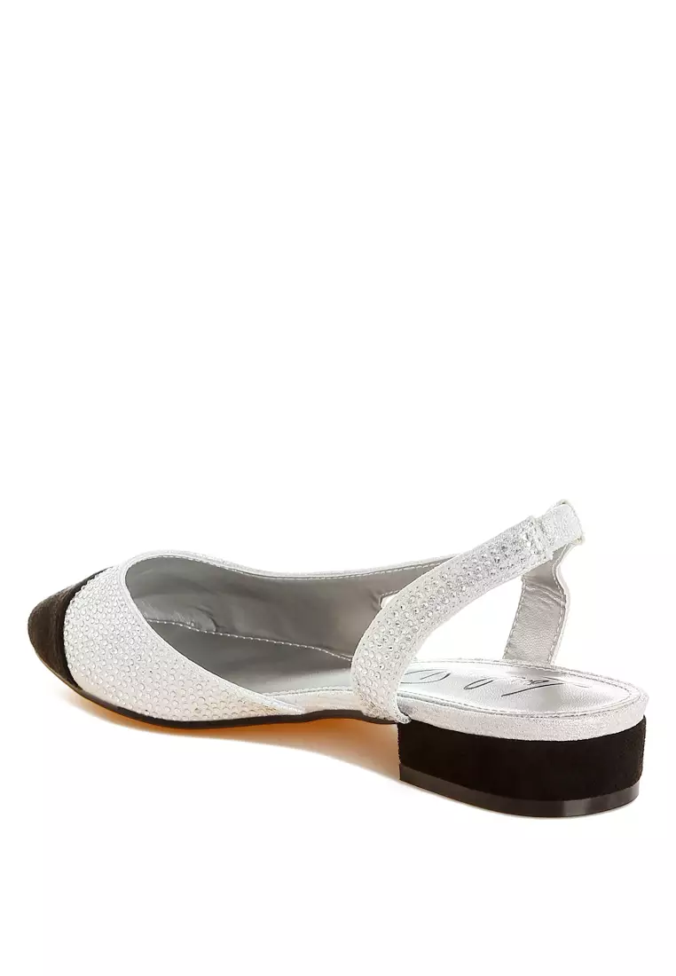 Rhinestone-Studded Glitter Flats in Silver