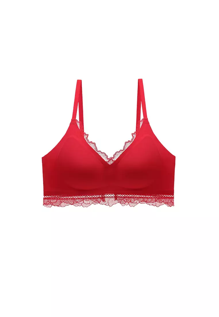 Buy ZITIQUE Women's Plain Seamless Lace-trimmed Lingerie Set (Bra and  Underwear) - Red Online