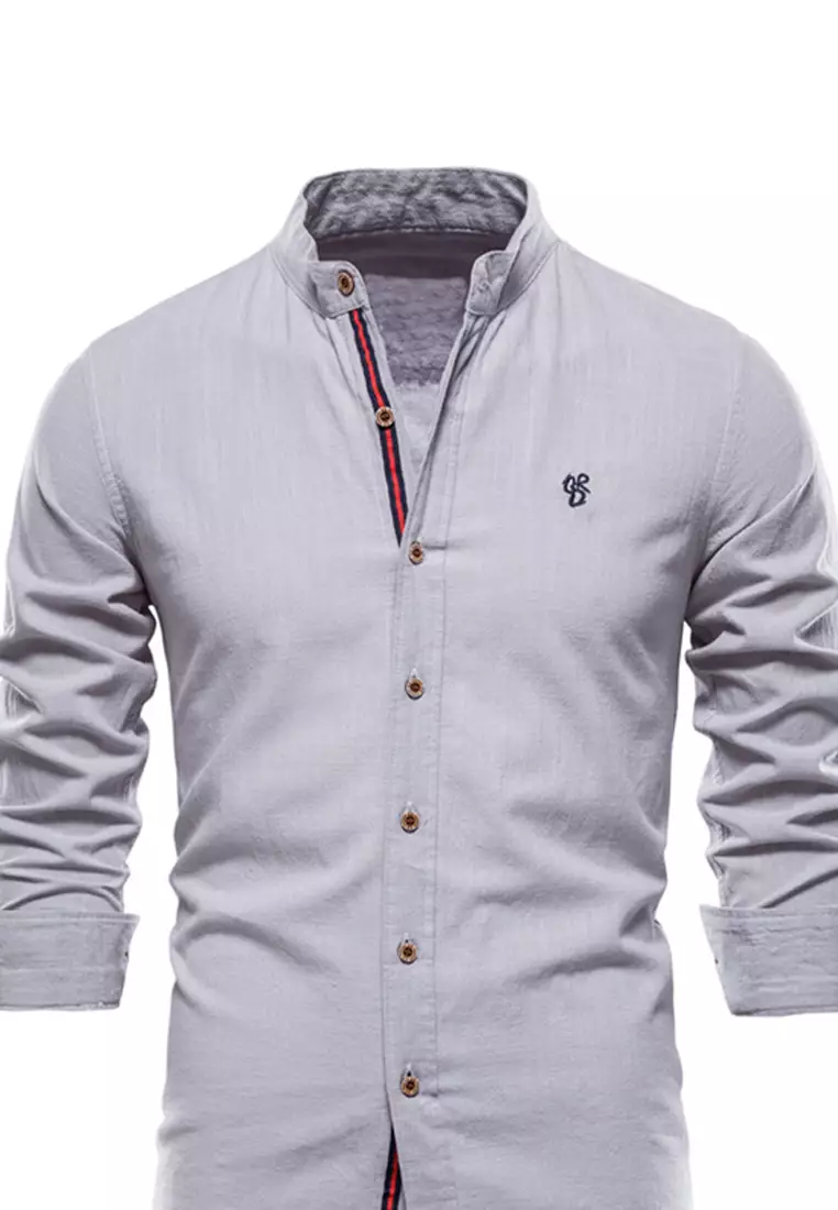 Slim Cotton-Flax Long Sleeve Shirt AX71