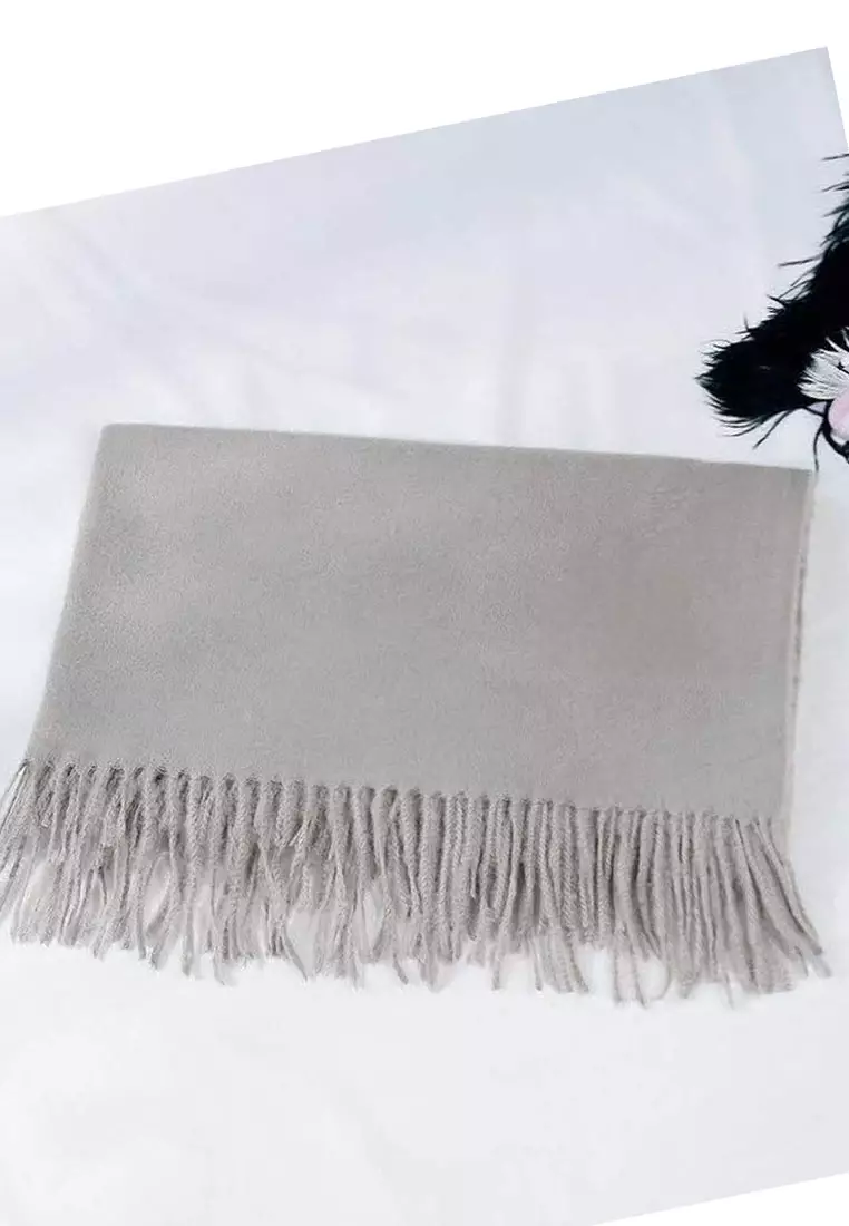 Plain Cashmere Virgin wool Pashmina Syal Wanita Castrol Grey