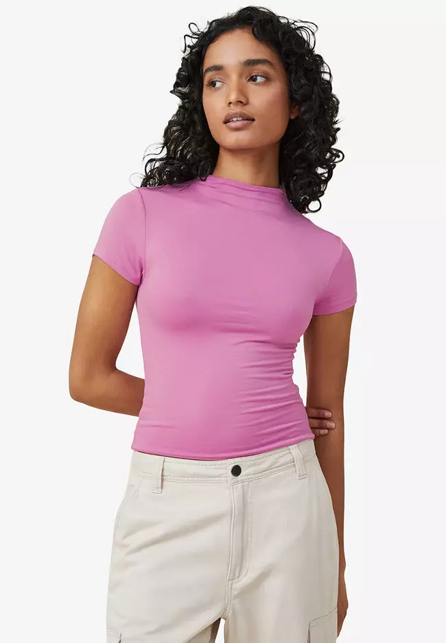 Women's mock neck short cheap sleeve tops