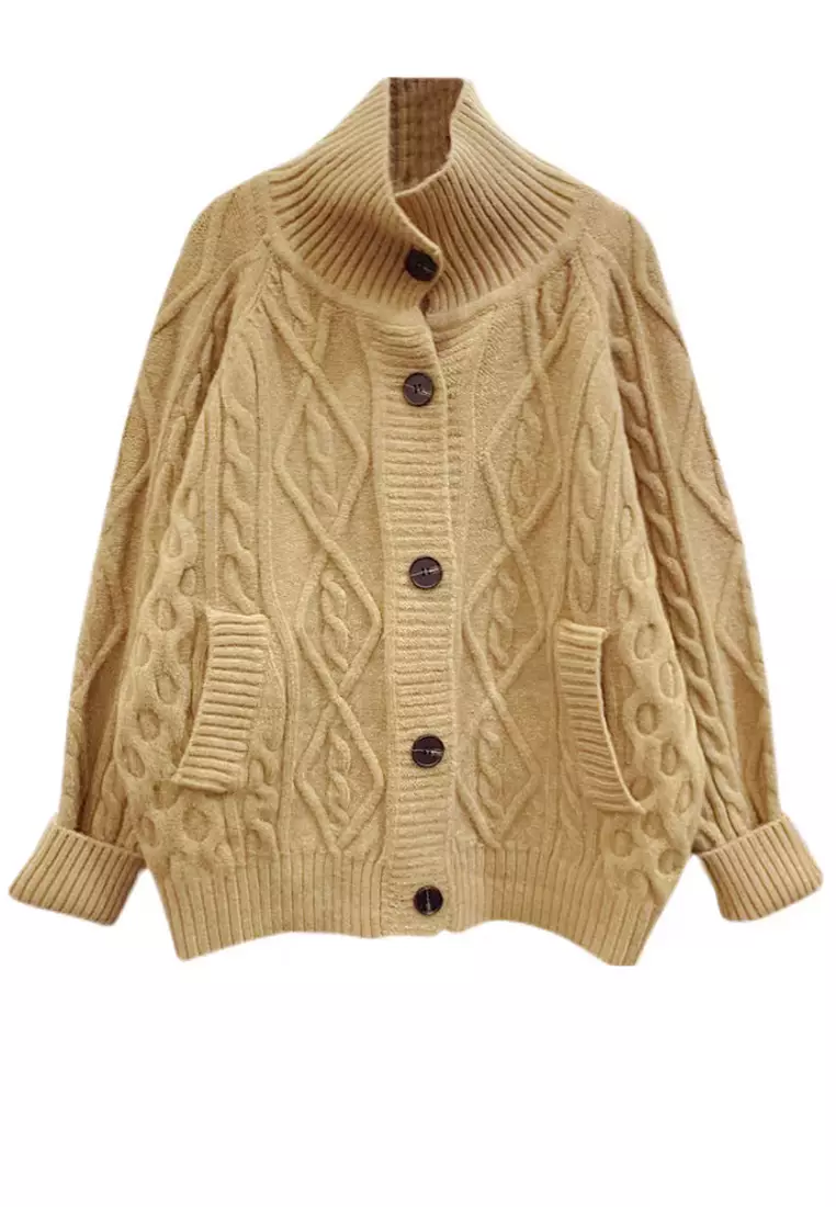 VANSA Fashion Twist Knit Cardigan Sweater VCW Kw621