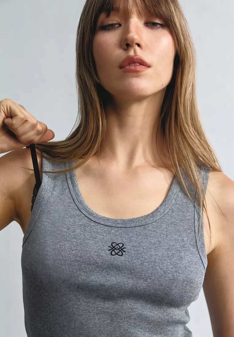 Ribbed Logo Tank Top - Mid Grey