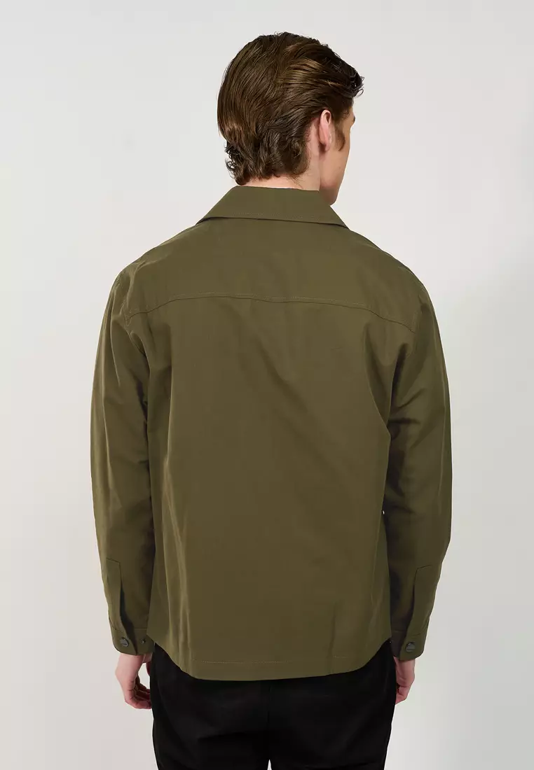 Cotton Blend Zip-Up Jacket With Side Pockets And Adjustable Cuffs