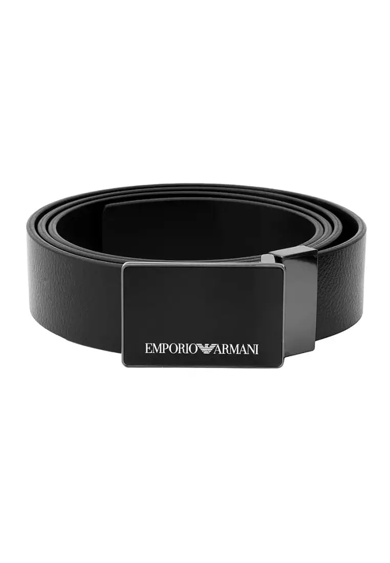 Mens Emporio Armani black Leather Logo Plate Belt