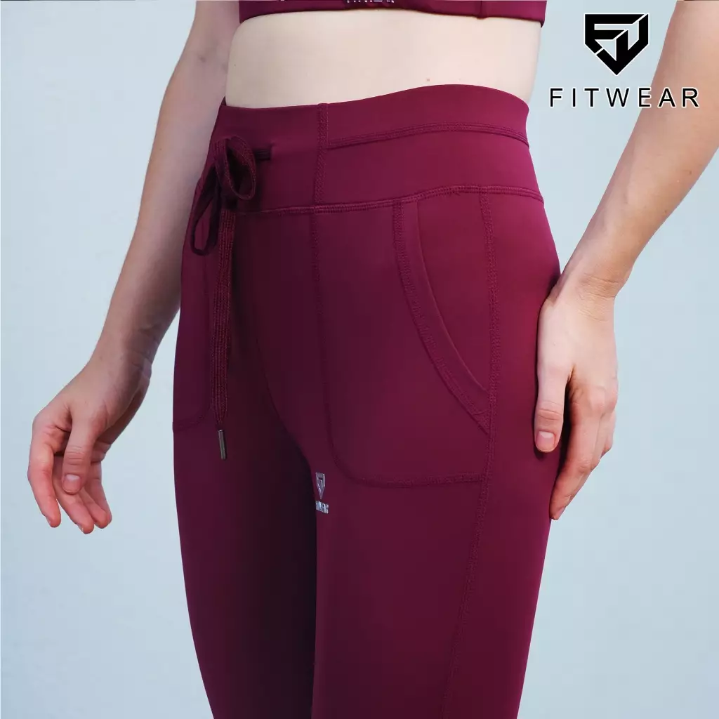 Fitwear Legging Jogger Big Size Olahraga Wanita MARTHA TIE POCKET - BURGUNDY