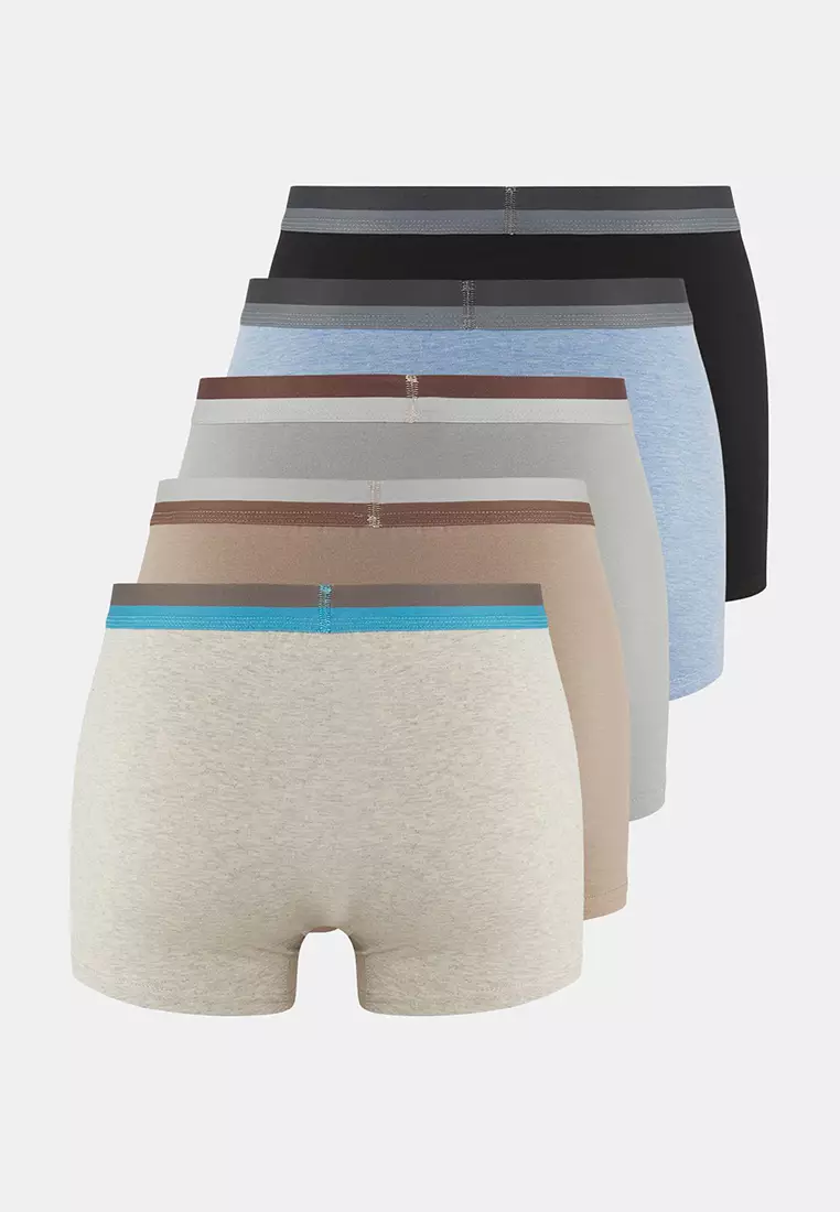 Multicolored 5-Pack Basic Slogan Elastic Cotton Boxer TMNSS25BX00002