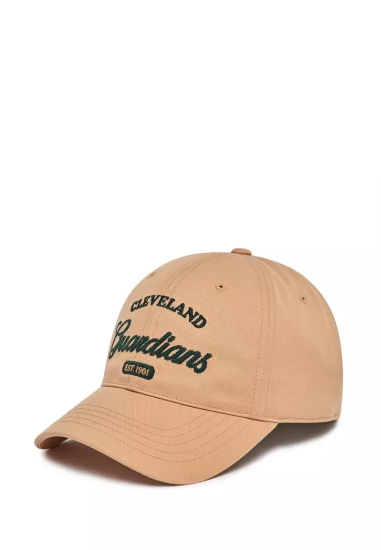 Basic Cursive Logo Unstructured Ball Cap Cleveland Indians - Beige