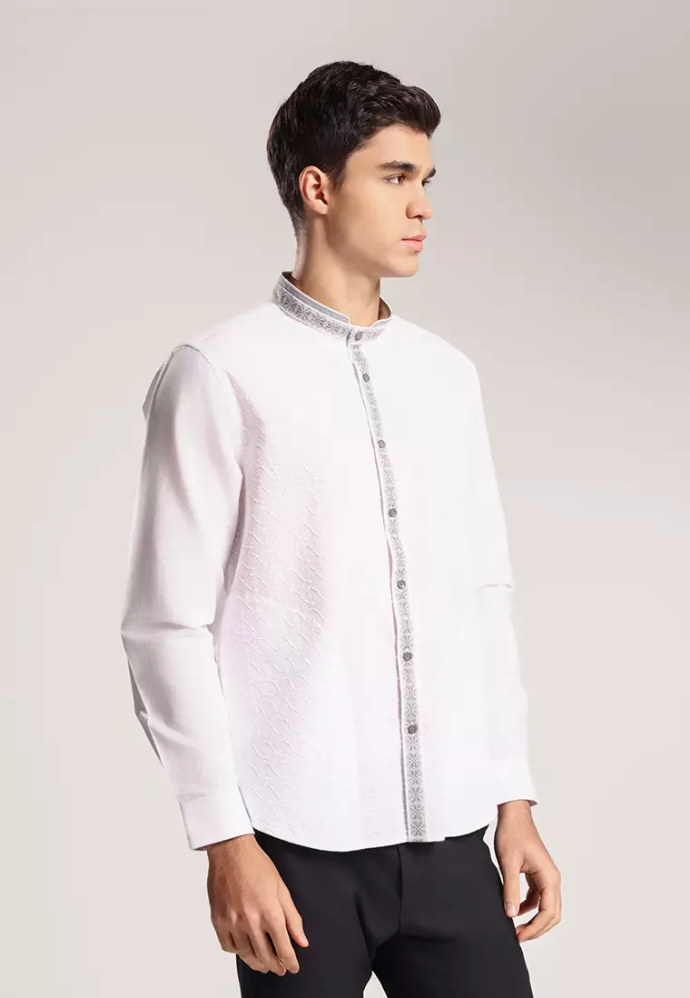 MOC Kemeja Koko Lengan Panjang Pria Arwa - White