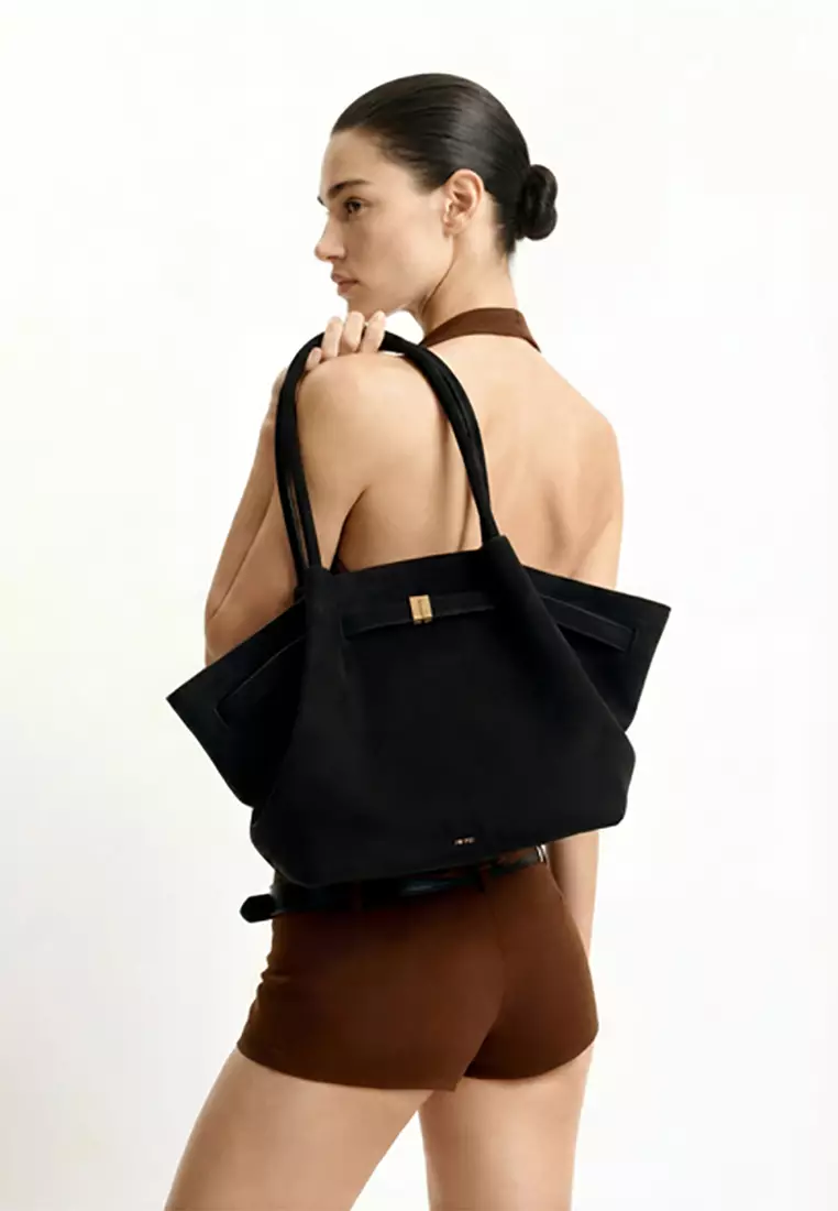 Hana Medium Faux Suede Tote Bag - Black