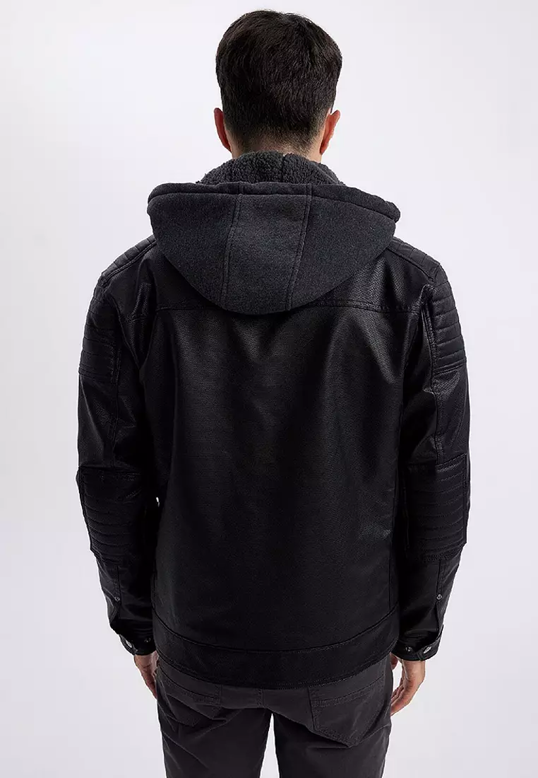 Hooded Faux Leather Jacket