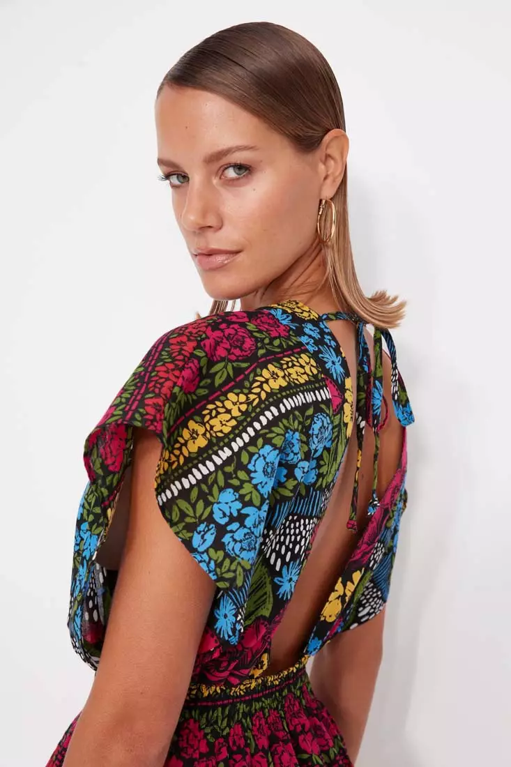 V-Neck Cotton Mini Beach Dress