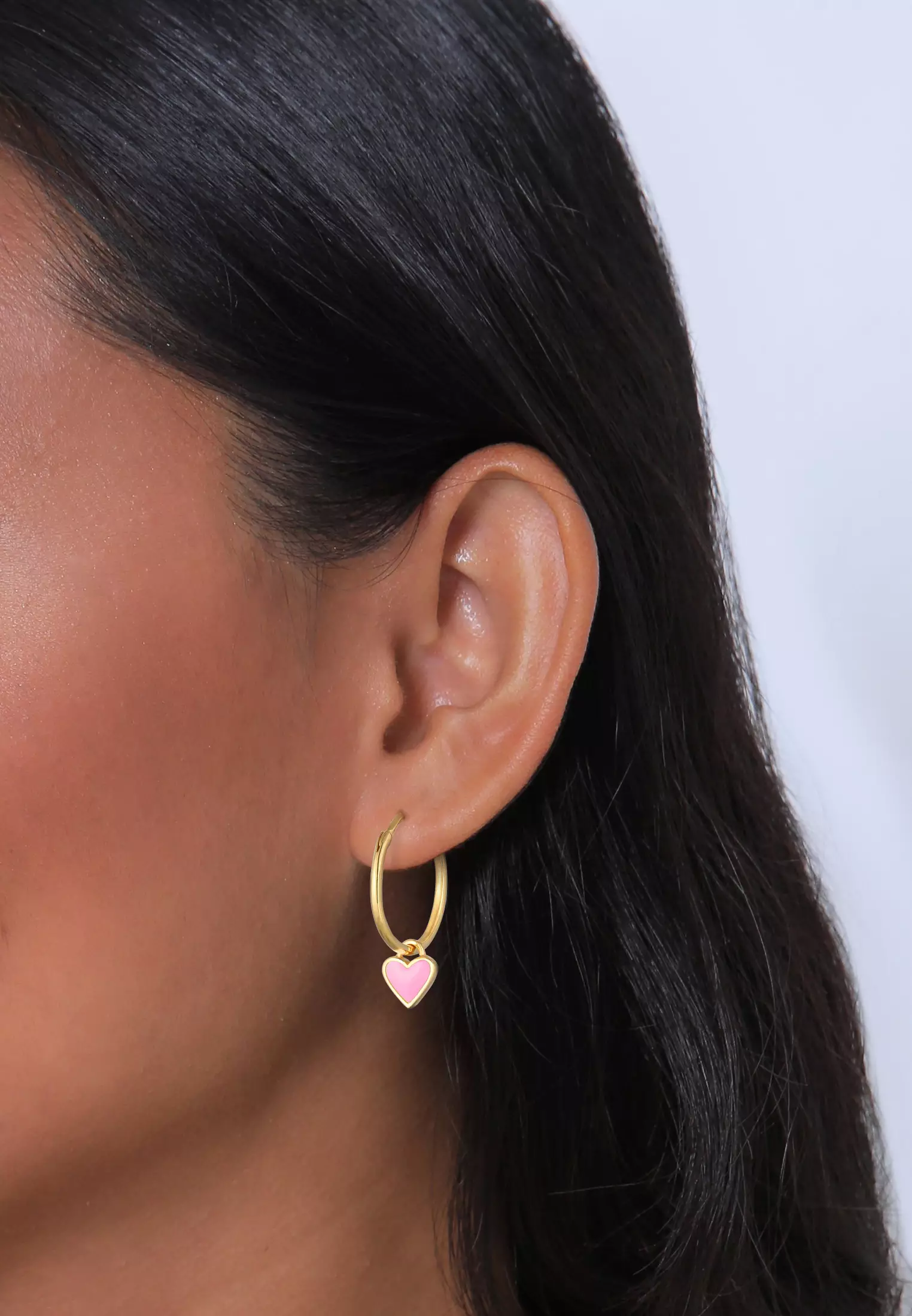 Earrings Creoles Heart Pendant Enamel Pink Gold Plated