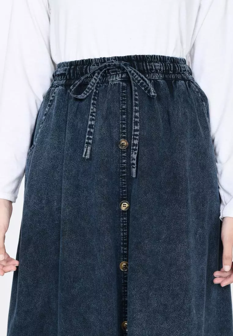 Inara Denim Skirt (Rok Panjang Soft Jeans A-Line) Snow Black
