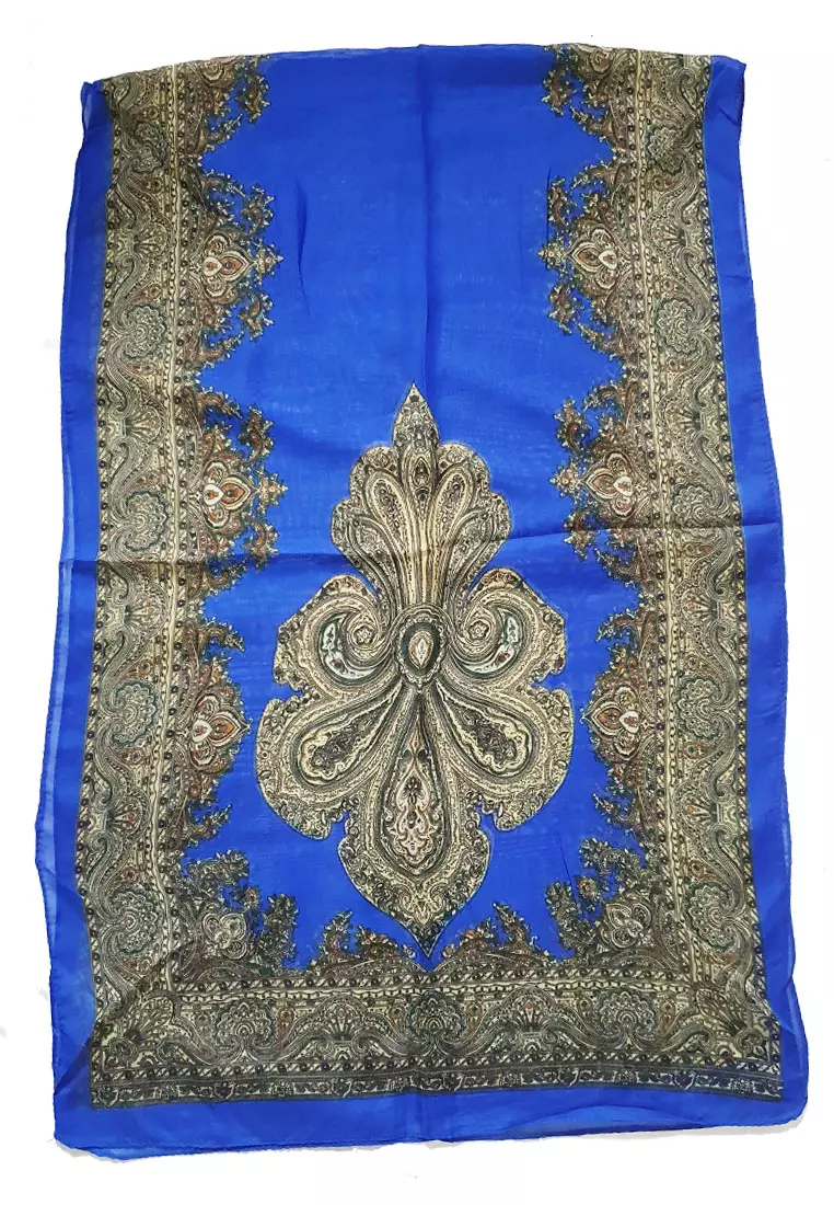 Victorian Silk-Feel Scarf Beige On Blue