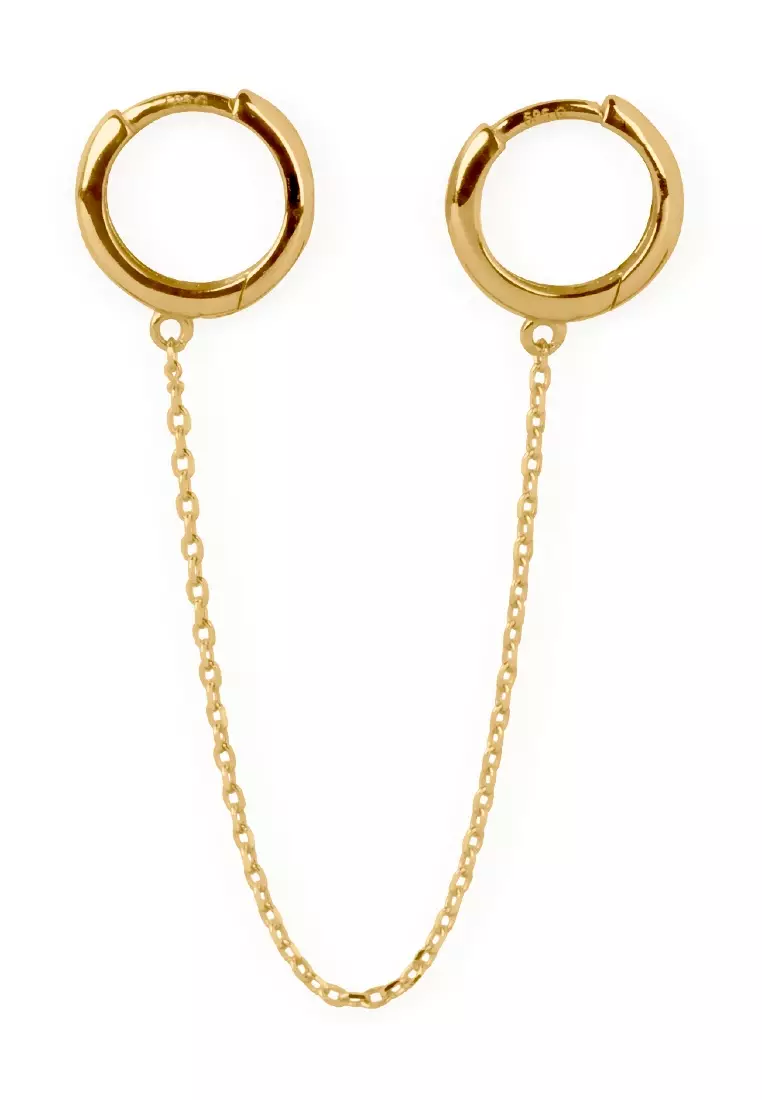 Long Chain Huggie Earrings 14k Gold