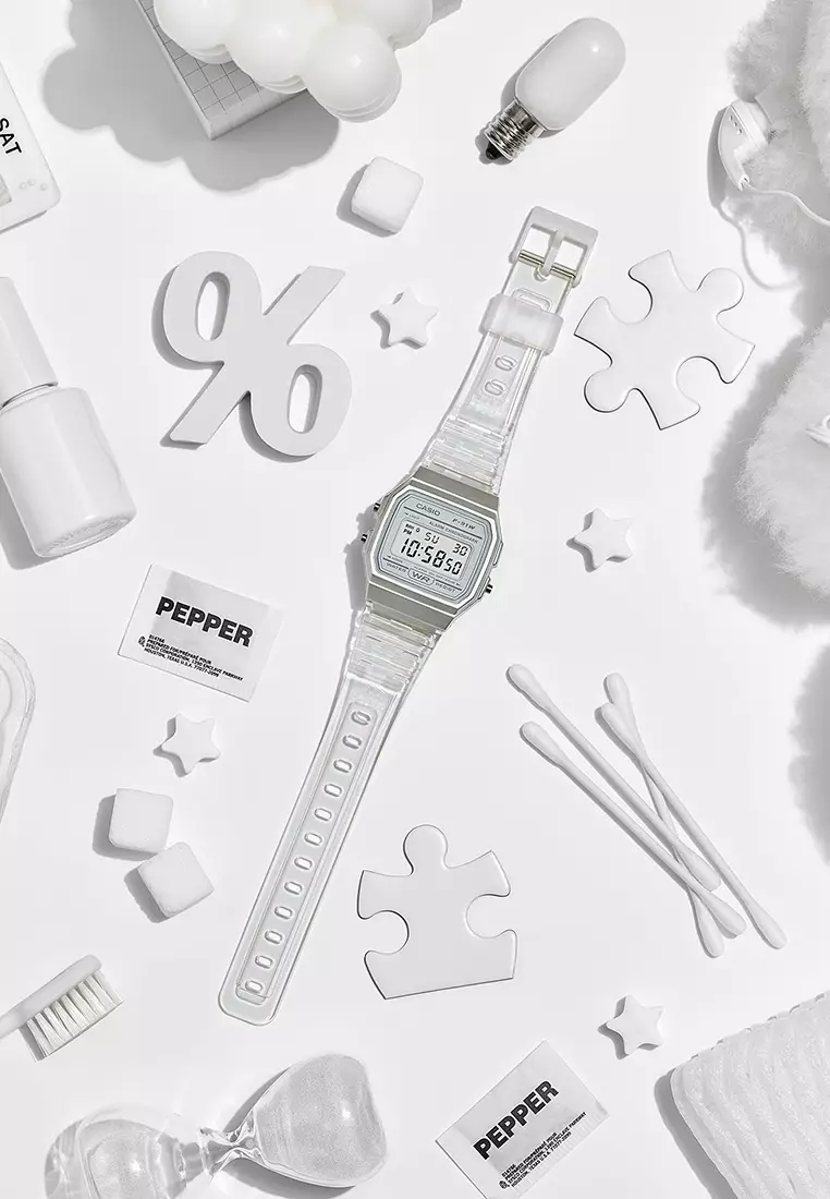 Women Digital Watch F-91WS-7 White Resin Strap
