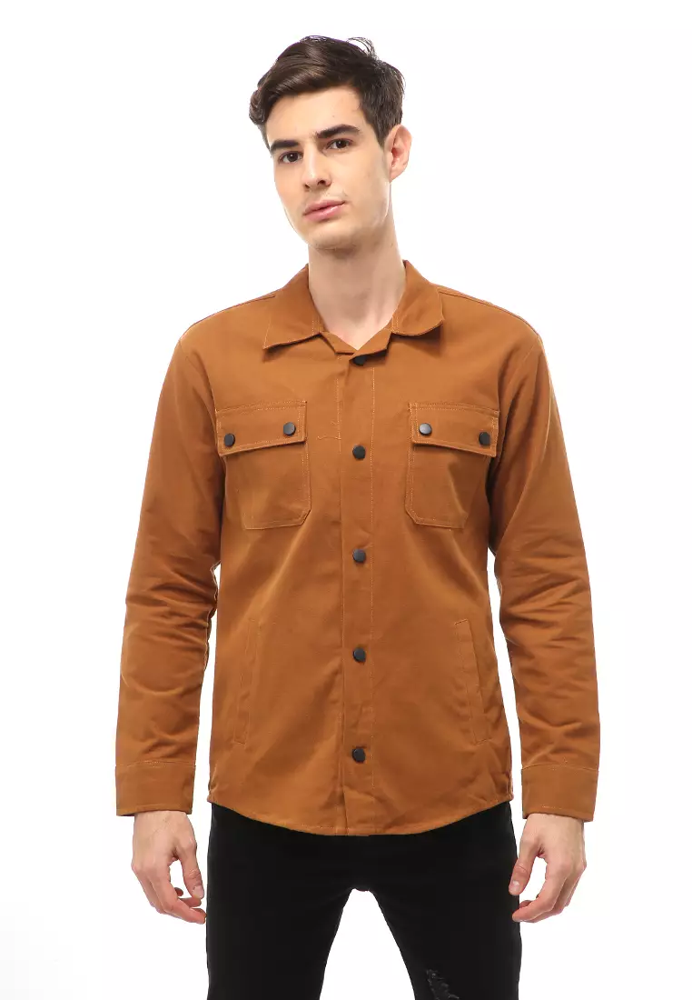 Clover Outerwear Jacket Pria Simple Design Material Canvas Suede ORIGINAL - Caramel