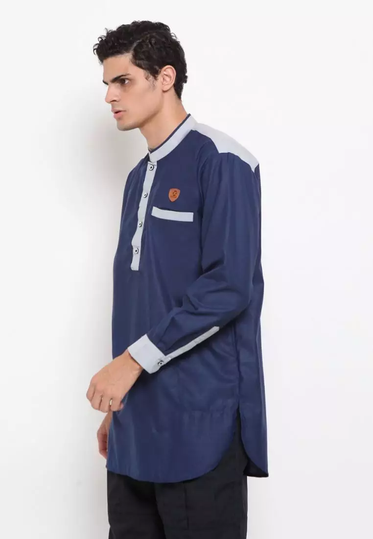 Zayidan Baju Koko Gamis Muslim Pria Hanafi - Biru Navy