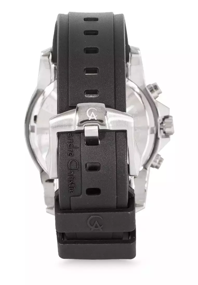 Alexandre Christie Jam Tangan Pria - Black Silver White - Rubber Strap - 6141 MCRSSSL