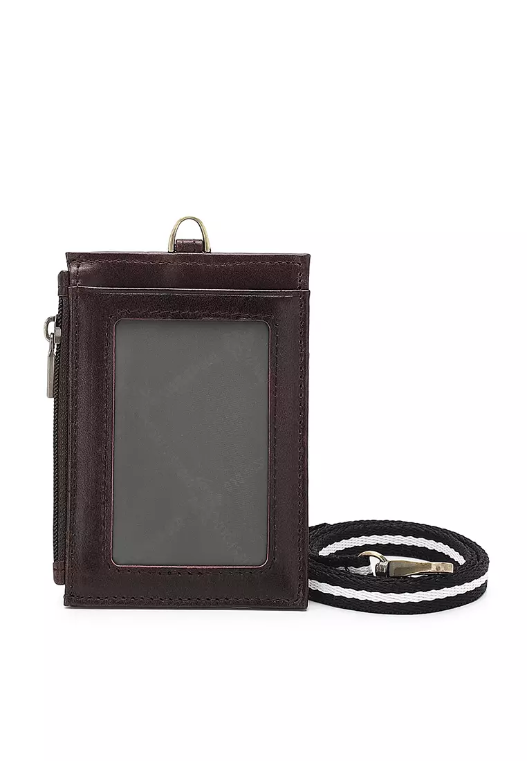 Genuine Leather RFID Lanyard - Brown