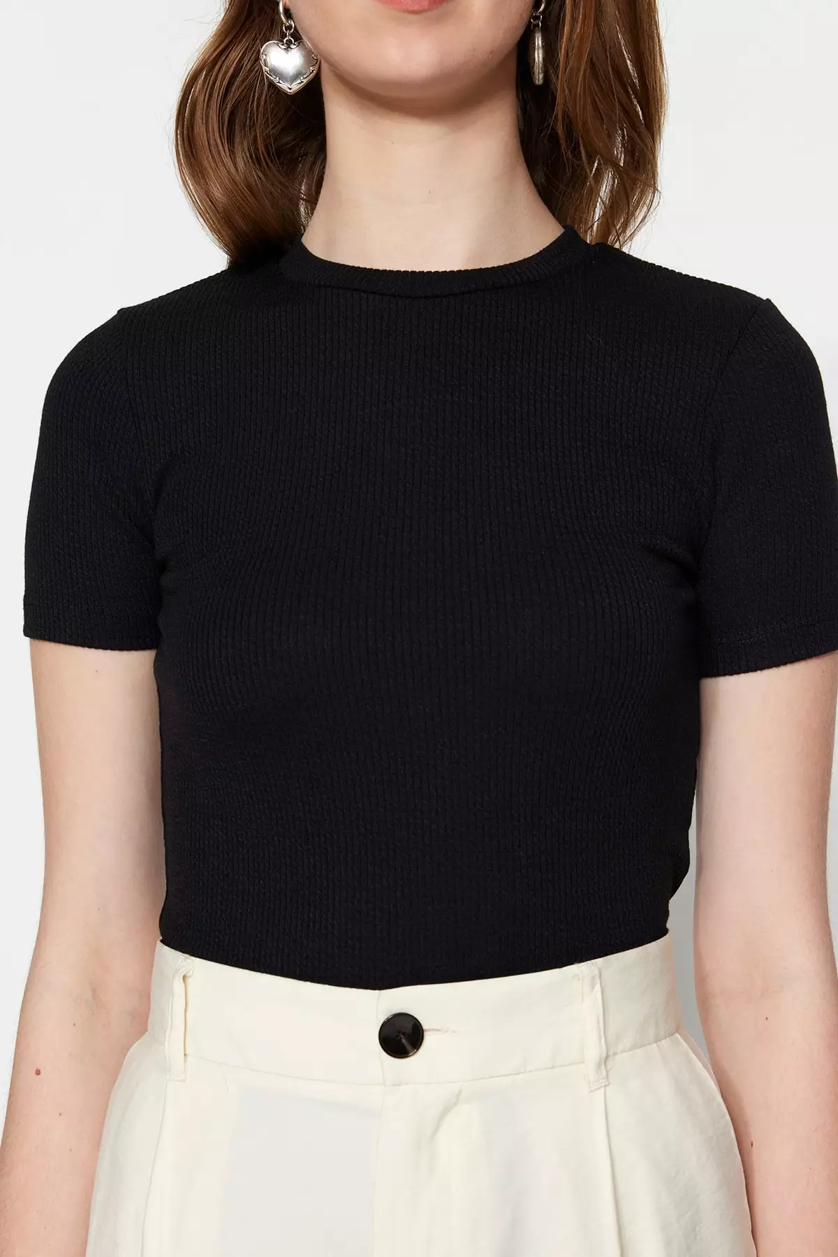 Half Sleeves Knitted Body Tunic with Snap Fastener