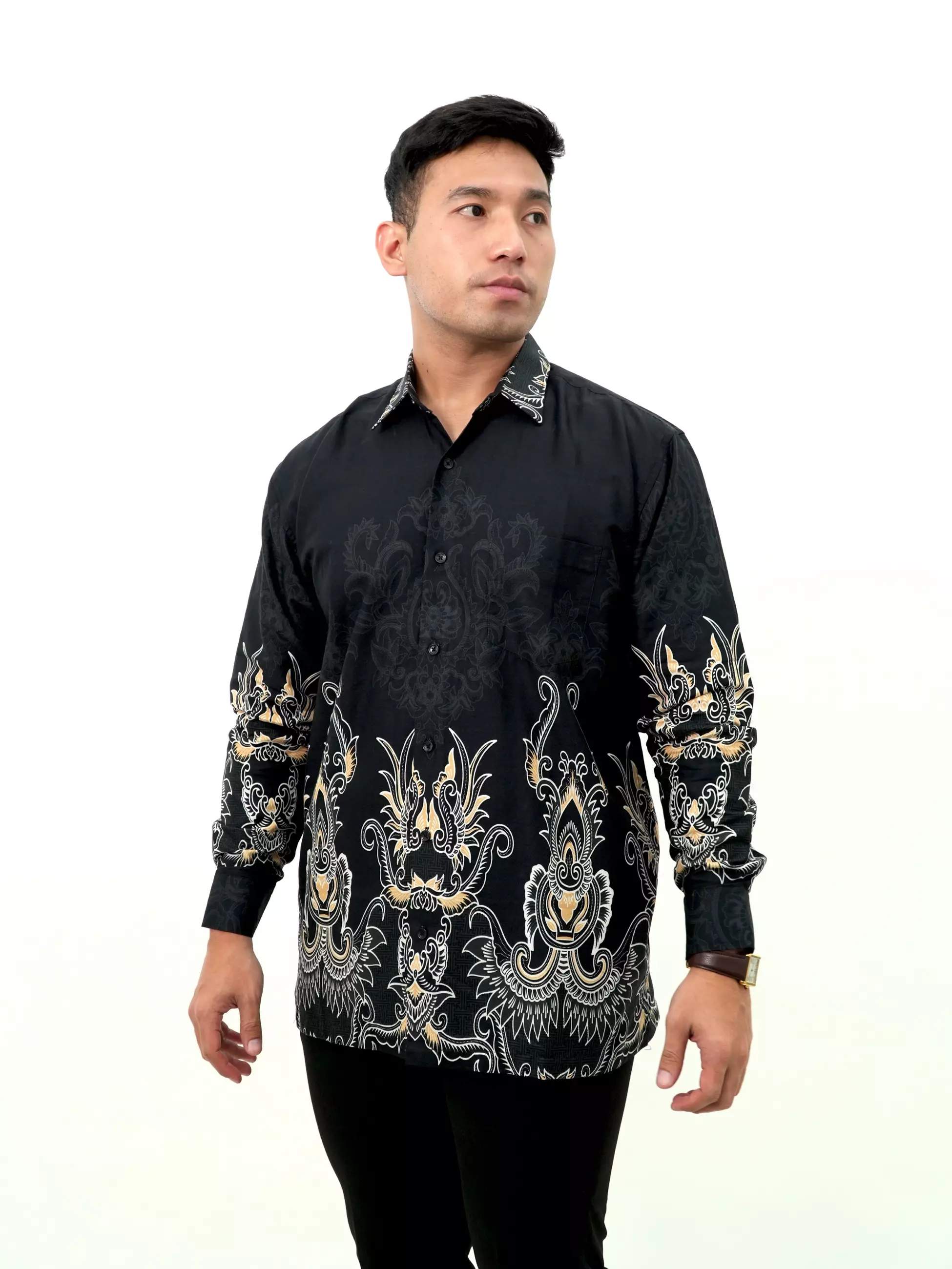Kemeja Batik Lengan Panjang Hitam Kuning 16774