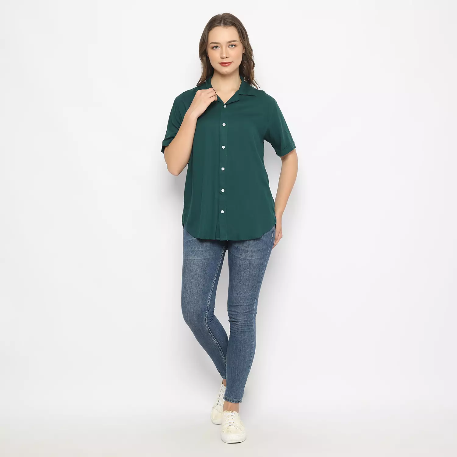 Simple Perfect Kemeja Rayon Polos Lengan Pendek | Kemeja Rayon Unisex Darkgreen