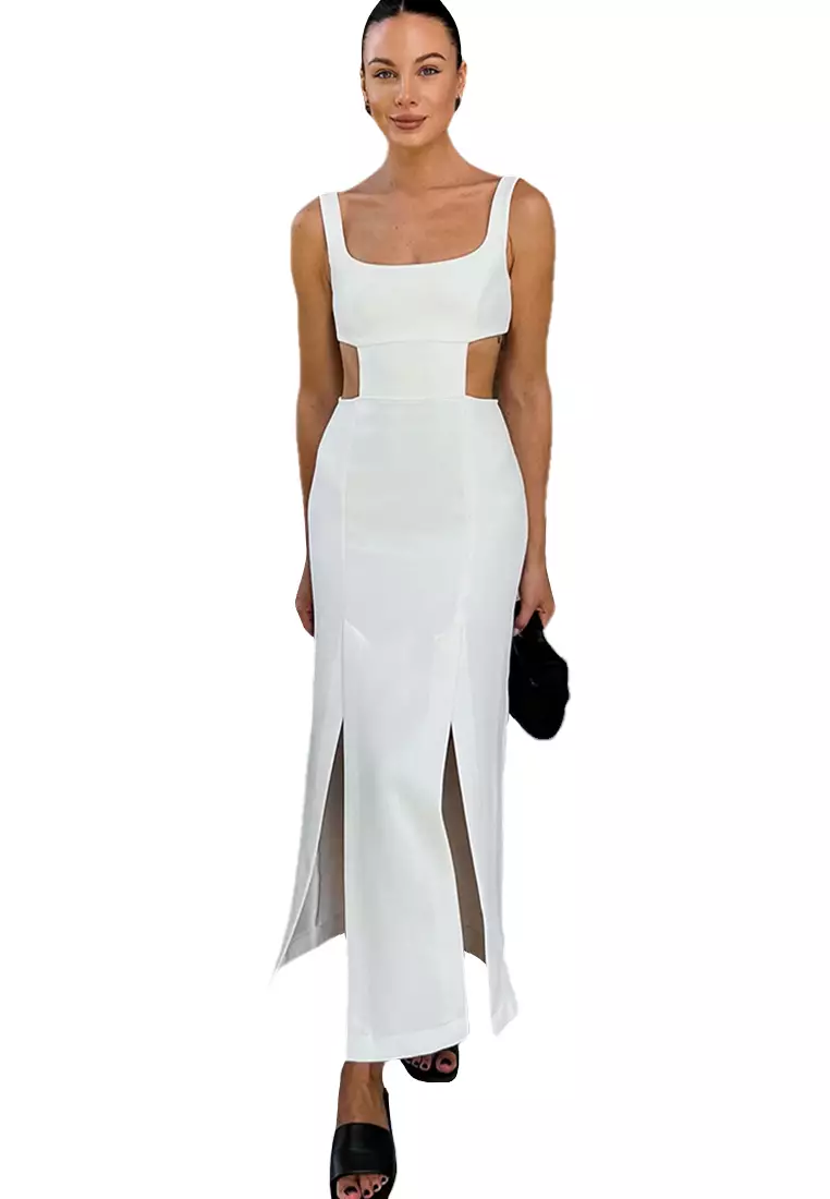 white square neck maxi dress